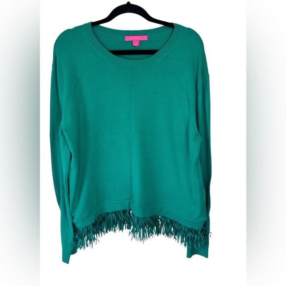 Lilly Pulitzer Marguerite Green Fringe Sweater Size Large Cashmere Blend Preppy - Picture 1 of 5